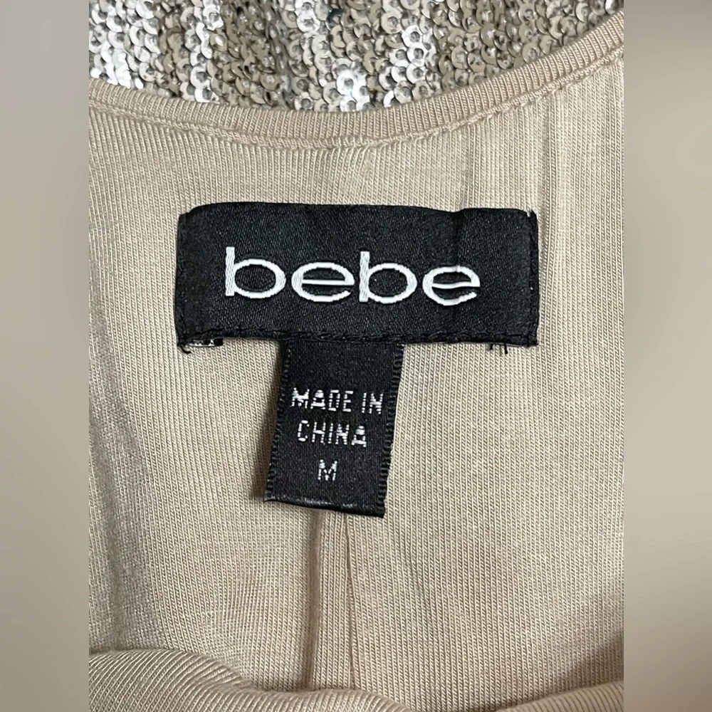 Bebe Champagne Sequin Holiday Party Birthday Ruffle Fitted Dress Size Medium - Picture 6 of 7